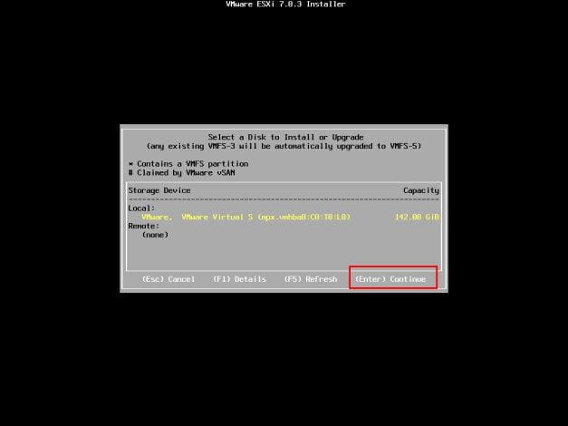 How-to: Install and Configure VMware ESXi 7.0 | Best Practices | 21 ESXI Selecting Disk