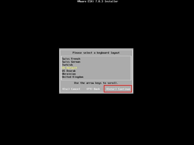How-to: Install and Configure VMware ESXi 7.0 | Best Practices | 22 ESXI Selecting Keyboard